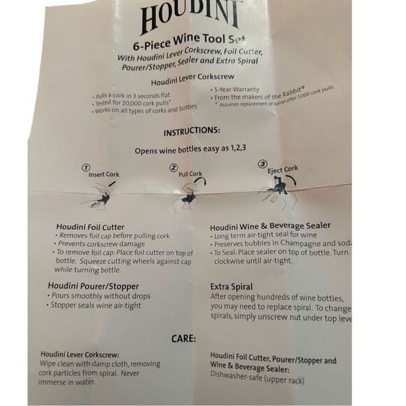 "NEW" Houdini Black 6 Pc Wine Tool Kit Set Corkscrew, Wine & Champagne Sealer OS - Picture 16 of 16